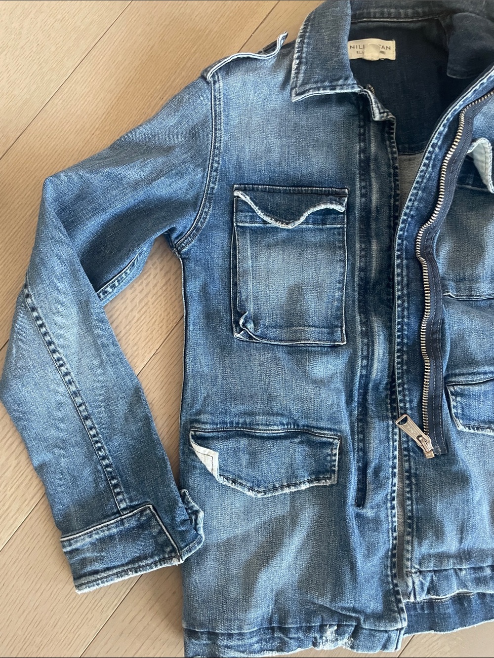 Nili Lotan Distressed Denim Jacket in Tribeca wash - Picture 5 of 7